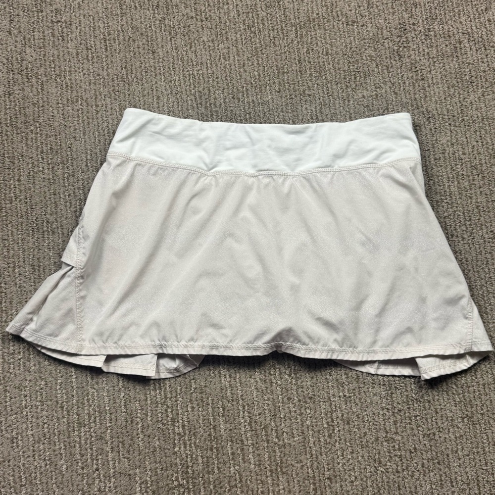 Lululemon Run Pace Setter Skirt Womens 8 Pleated Running Sparkle Dune White